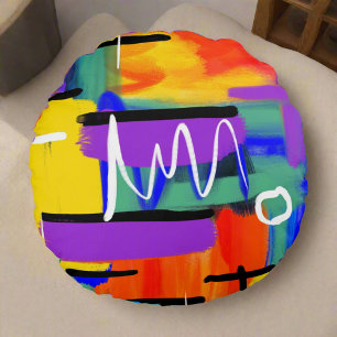 Trendy Stijlvolle Kleurrijke Abstracte Kunstwerk R Rond Kussen