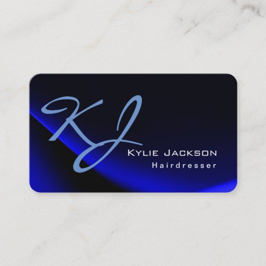 Trendy stijlvolle monogram blauwe kapper visitekaartje (Voorkant)
