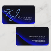 Trendy stijlvolle monogram blauwe kapper visitekaartje (Voorkant / Achterkant)