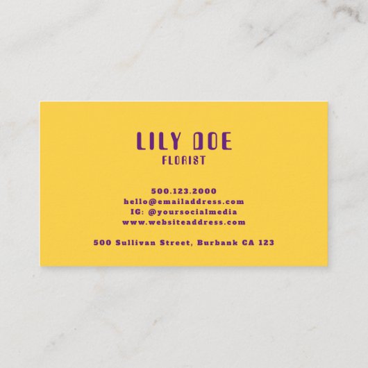 Trendy stijlvolle Paarse & gele mosterd typografie Visitekaartje (Achterkant)