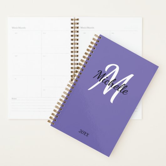 Trendy Stijlvolle Paarse Monogram Naam + Initiaal Planner (Display)