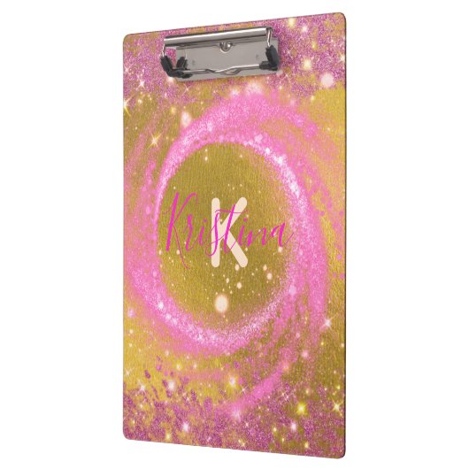 Trendy Stijlvolle Sparkly Pink en Gold Glitter Fol Klembord (Links)