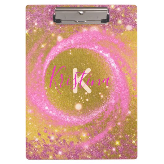 Trendy Stijlvolle Sparkly Pink en Gold Glitter Fol Klembord (Voorkant)