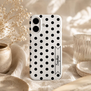 Trendy Stippen Chic Aangepaste Naam Zwart en Wit iPhone 16 Hoesje