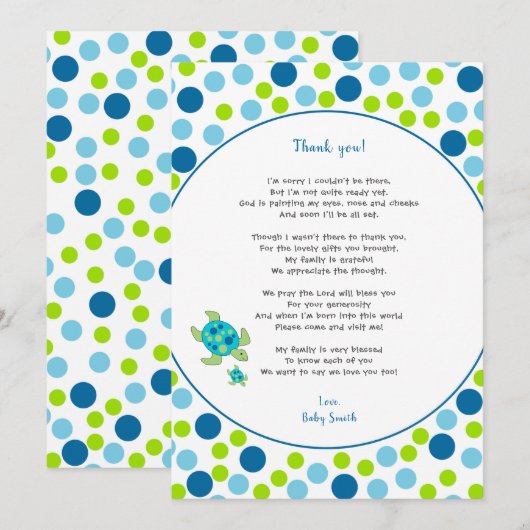 Trendy Stippen Zee Turtle baby dank je wel, noot + Bedankkaart (Voorkant / Achterkant)