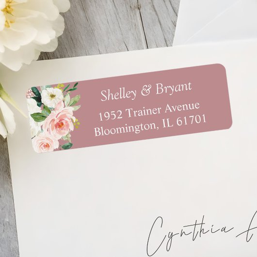 Trendy Stof Roze Blozend Roze Waterverf Bloem Etiket