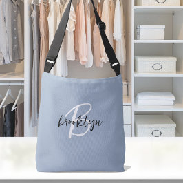 Trendy Stofblauw Zwart Wit Script Monogram  Crossbody Tas