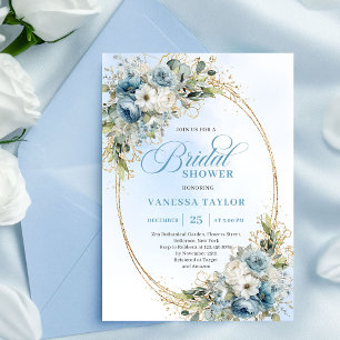 Trendy Stofblauwe Bloemen Eucalyptus Bruidsdouche Kaart