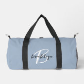 Trendy Stofblauwe Zwarte Witte Script Monogram  Plunjezak (Voorkant)