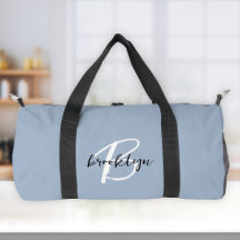 Trendy Stofblauwe Zwarte Witte Script Monogram 