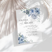 Trendy stoffige blauwe bloemen bruiloft uitnodigin kaart