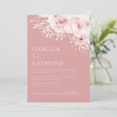 Trendy stoffige roos Bloemen bruiloft uitnodiging (Staand voorkant)