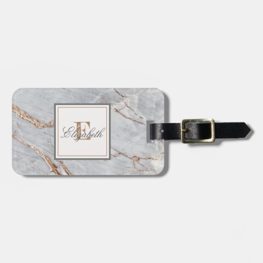 Trendy Stone Marble Texture, Monogram Bagagelabel (Voorkant horizontaal)