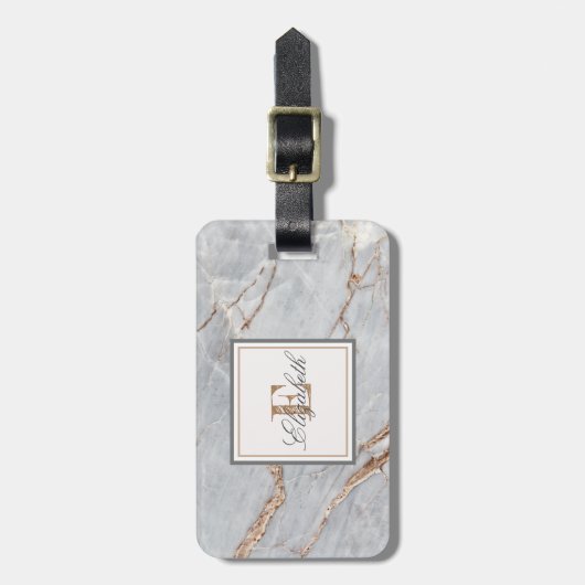 Trendy Stone Marble Texture, Monogram Bagagelabel (Voorkant verticaal)