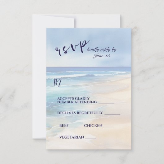 Trendy Strand Waterverf Oceaan Bruiloft Maaltijd k RSVP Kaartje (Voorkant)
