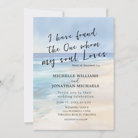 Trendy Strand Waterverf Oceaan Christelijke bruilo Kaart (Voorkant)