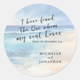 Trendy Strand Waterverf Oceaan Christelijke bruilo Ronde Sticker