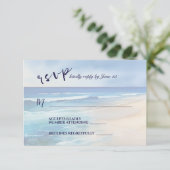 Trendy Strand Waterverf Ocean Wedding RSVP Kaartje (Staand voorkant)