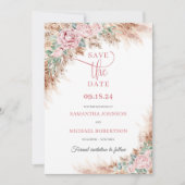 Trendy strandpampa's gras en blos rozen groen save the date (Voorkant)