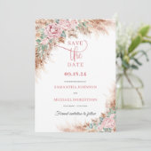 Trendy strandpampa's gras en blos rozen groen save the date (Staand voorkant)