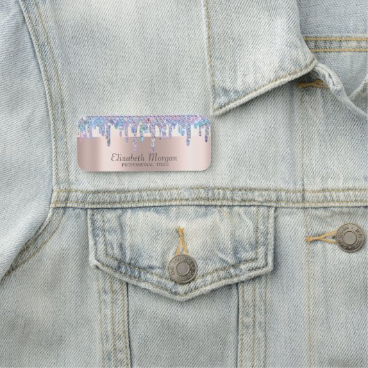 Trendy, streep holografische druppels, Roos goud Naamplaatje (In situ)