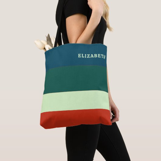 Trendy streepjespatroon gepersonaliseerd tote bag (Dichtbij)