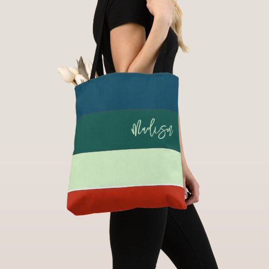 Trendy streepjespatroon gepersonaliseerd tote bag (Dichtbij)