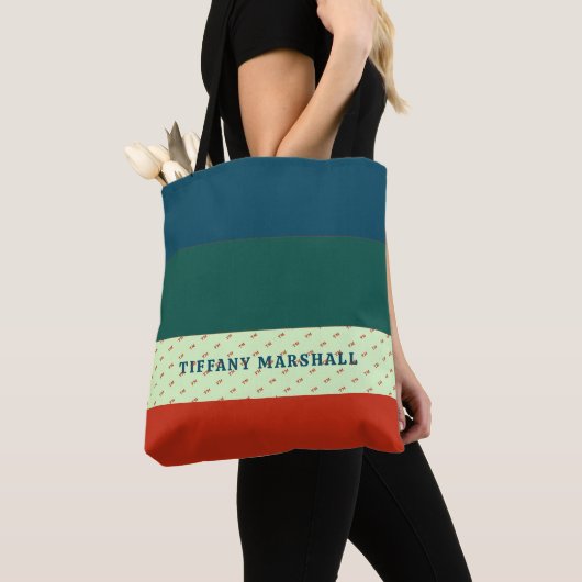 Trendy streepjespatroon gepersonaliseerd tote bag (Dichtbij)