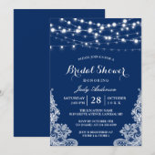 Trendy String Lights Lace Navy Blue Vrijgezellenfe Kaart (Voorkant / Achterkant)