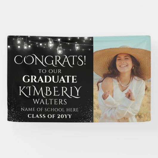 Trendy String Lights Photo Graduparty Spandoek (Horizontaal)