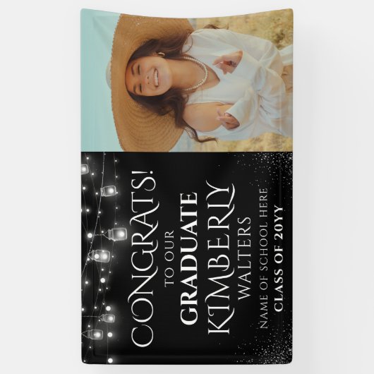 Trendy String Lights Photo Graduparty Spandoek (Verticaal)