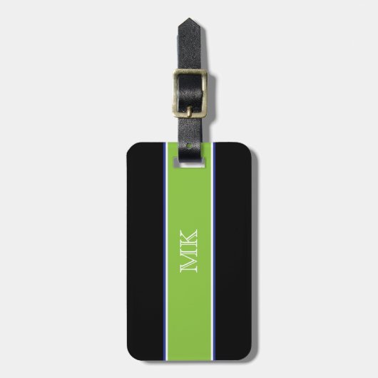 Trendy Strip Bagagelabel met lederen riem Zwart (Voorkant verticaal)