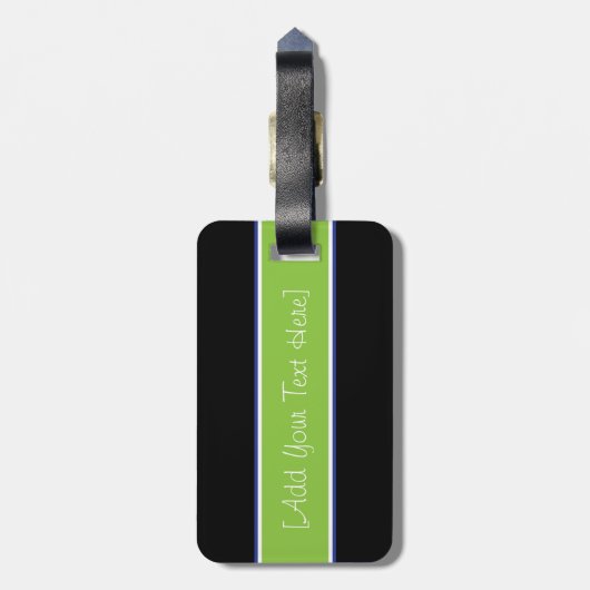 Trendy Strip Bagagelabel met lederen riem Zwart (Achterkant verticaal)