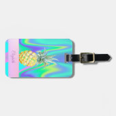 Trendy Stripe Pineapple Holographic Bagagelabel (Voorkant horizontaal)
