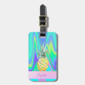 Trendy Stripe Pineapple Holographic Bagagelabel (Voorkant verticaal)