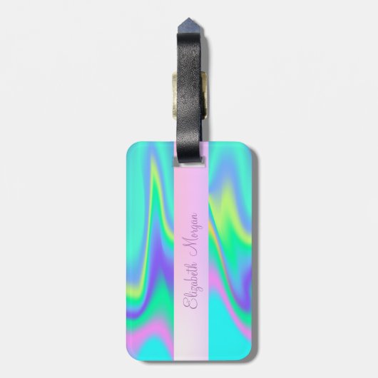 Trendy Stripe Pineapple Holographic Bagagelabel (Achterkant verticaal)