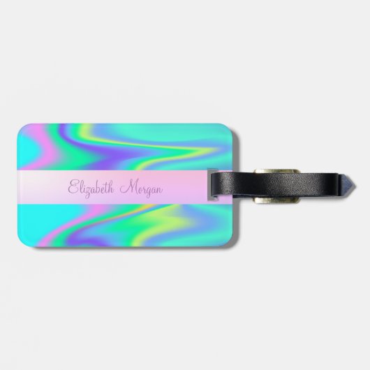 Trendy Stripe Pineapple Holographic Bagagelabel (Achterkant horizontaal)