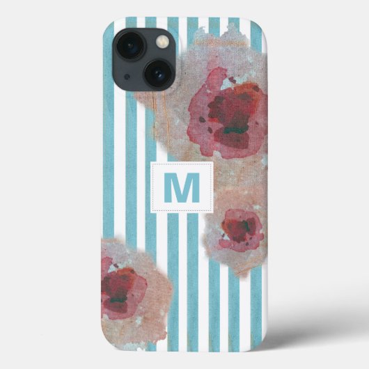 Trendy Striped Boho Chic Monogramed Floral Case-Mate iPhone Case (Achterkant)