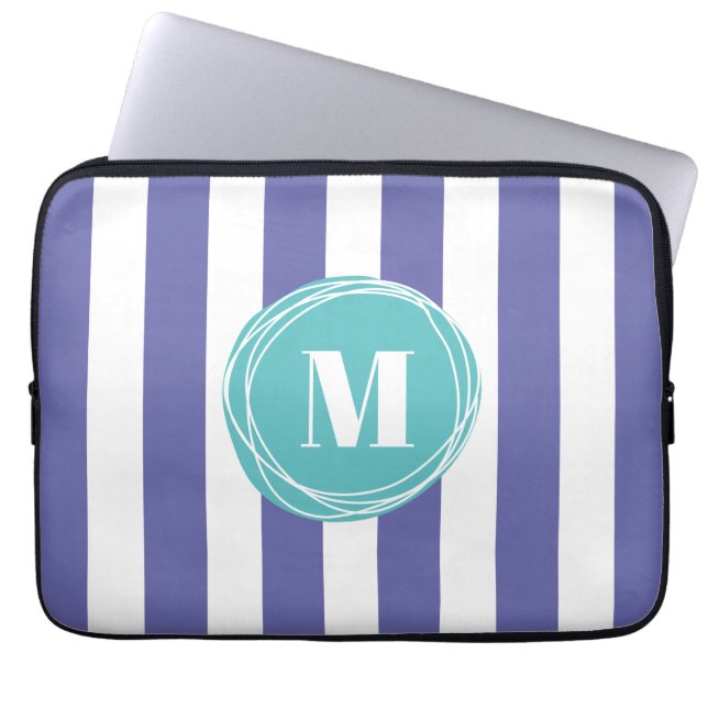 Trendy Striped Monogram Laptop Sleeve (Voorkant)