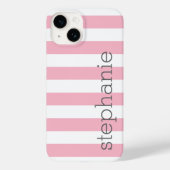 Trendy Striped Pattern met naam - Pastel Pink Case-Mate iPhone Case (Achterkant)