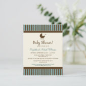 Trendy Stripes Baby shower Invitation (blauw/bruin Kaart (Staand voorkant)
