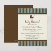Trendy Stripes Baby shower Invitation (blauw/bruin Kaart (Voorkant / Achterkant)