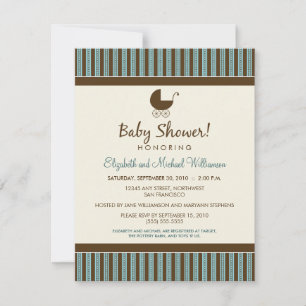 Trendy Stripes Baby shower Invitation (blauw/bruin Kaart