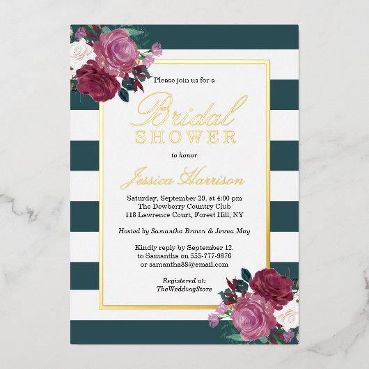 Trendy Stripes Floral Vrijgezellenfeest Real Folie Uitnodiging (Voorkant)