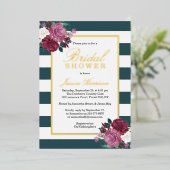 Trendy Stripes Floral Vrijgezellenfeest Real Folie Uitnodiging (Staand Voorkant)