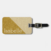Trendy Stripes Monogram Gold Glitter Foto afdrukke Bagagelabel (Voorkant horizontaal)