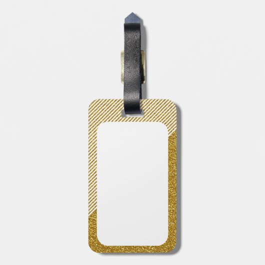 Trendy Stripes Monogram Gold Glitter Foto afdrukke Bagagelabel (Achterkant verticaal)