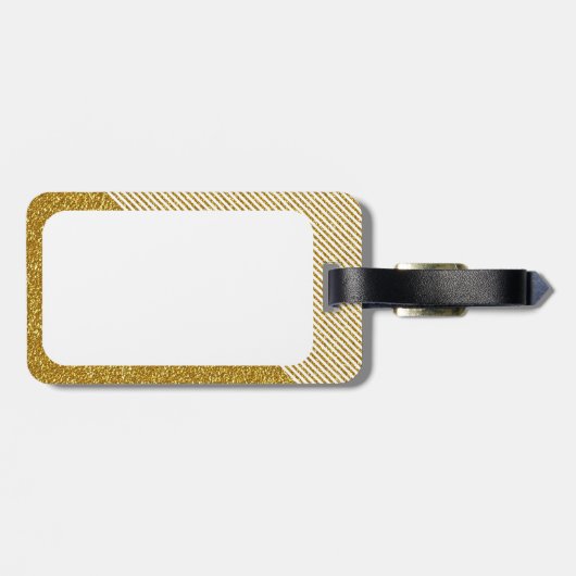 Trendy Stripes Monogram Gold Glitter Foto afdrukke Bagagelabel (Achterkant horizontaal)