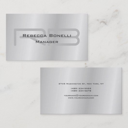 Trendy Style Gray Monogram Minimalist Plain Simple Visitekaartje (Voorkant / Achterkant)