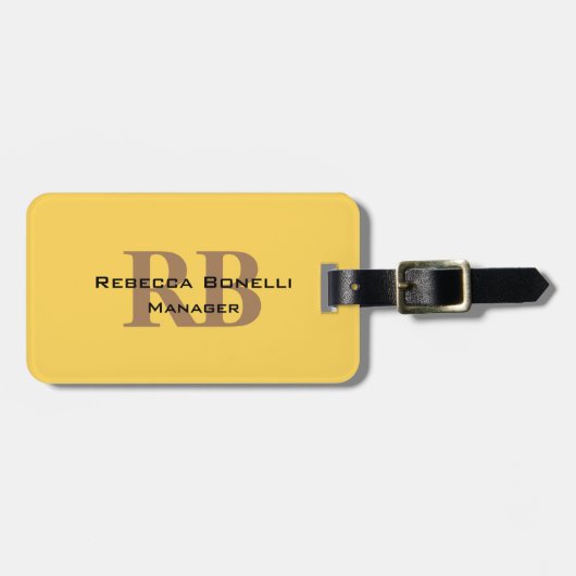 Trendy Style Monogram Minimalistische Plain Yellow Bagagelabel (Voorkant horizontaal)
